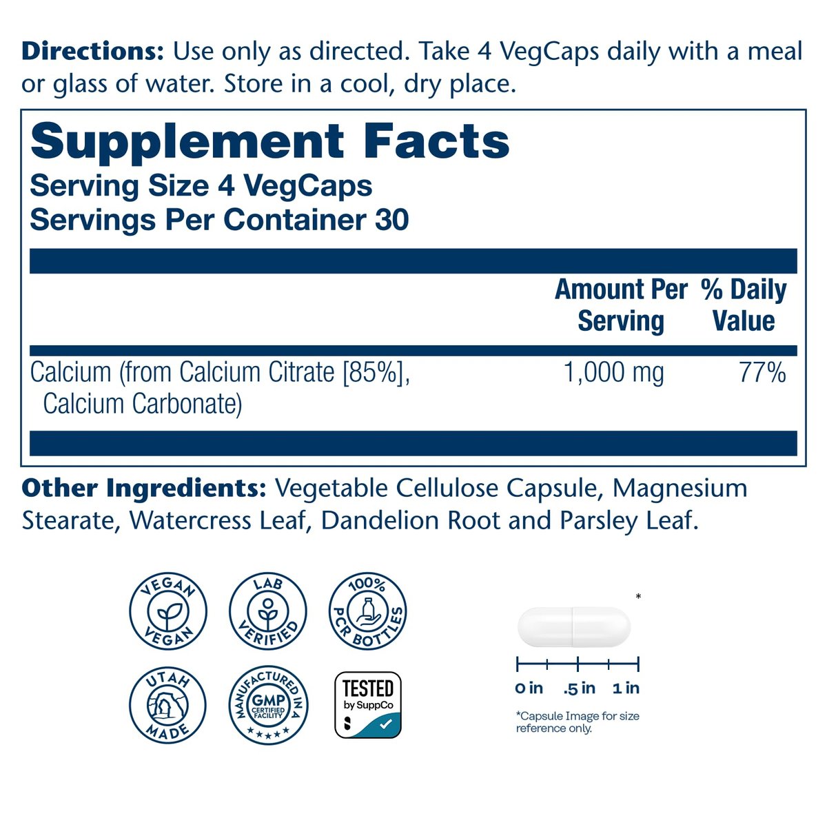 Solaray Calcium Citrat 1000 mg – Chelat-Calcium für Knochen & Zähne, leicht verdaulich, vegan – 120 Kapseln