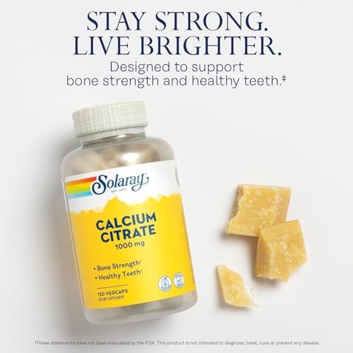 Solaray Calcium Citrat 1000 mg – Chelat-Calcium für Knochen & Zähne, leicht verdaulich, vegan – 120 Kapseln