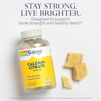 Solaray Calcium Citrat 1000 mg – Chelat-Calcium für Knochen & Zähne, leicht verdaulich, vegan – 120 Kapseln