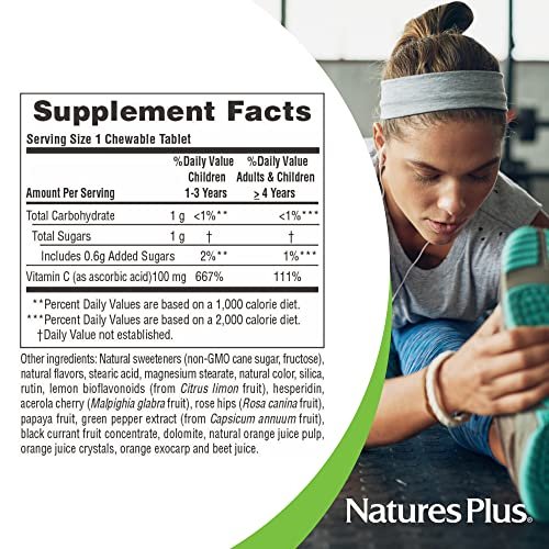 NaturesPlus Orange Juice Jr. – 180 Kautabletten – 100 mg Vitamin C – Immunsystem-Unterstützung – Sanft zum Magen – Vegan, Glutenfrei – 180 Portionen