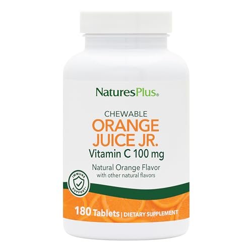 NaturesPlus Orange Juice Jr. – 180 Kautabletten – 100 mg Vitamin C – Immunsystem-Unterstützung – Sanft zum Magen – Vegan, Glutenfrei – 180 Portionen