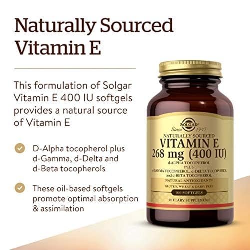 Solgar Vitamin E 268 mg (400 IE) (d-Alpha-Tocopherol & Gemischte Tocopherole), 100 Softgels - Unterstützt Immunsystem & Hauternährung - Natürliches Antioxidans - Glutenfrei, Laktosefrei - 100 Portionen