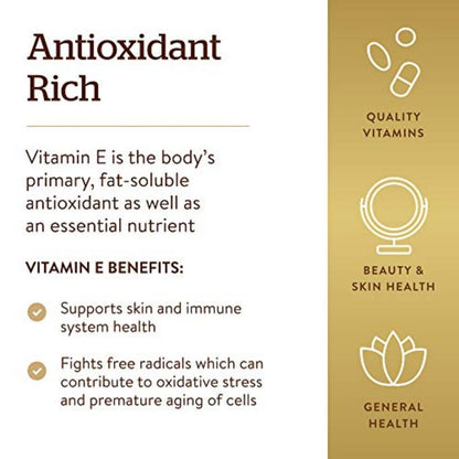Solgar Vitamin E 268 mg (400 IE) (d-Alpha-Tocopherol & Gemischte Tocopherole), 100 Softgels - Unterstützt Immunsystem & Hauternährung - Natürliches Antioxidans - Glutenfrei, Laktosefrei - 100 Portionen