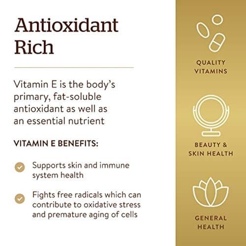 Solgar Vitamin E 268 mg (400 IE) (d-Alpha-Tocopherol & Gemischte Tocopherole), 100 Softgels - Unterstützt Immunsystem & Hauternährung - Natürliches Antioxidans - Glutenfrei, Laktosefrei - 100 Portionen