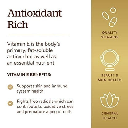 Solgar Vitamin E 268 mg (400 IE) (d-Alpha-Tocopherol & Gemischte Tocopherole), 100 Softgels - Unterstützt Immunsystem & Hauternährung - Natürliches Antioxidans - Glutenfrei, Laktosefrei - 100 Portionen