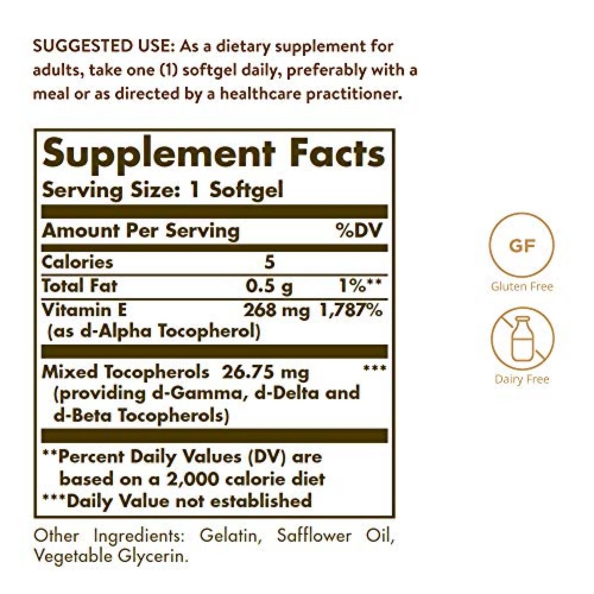 Solgar Vitamin E 268 mg (400 IE) (d-Alpha-Tocopherol & Gemischte Tocopherole), 100 Softgels - Unterstützt Immunsystem & Hauternährung - Natürliches Antioxidans - Glutenfrei, Laktosefrei - 100 Portionen