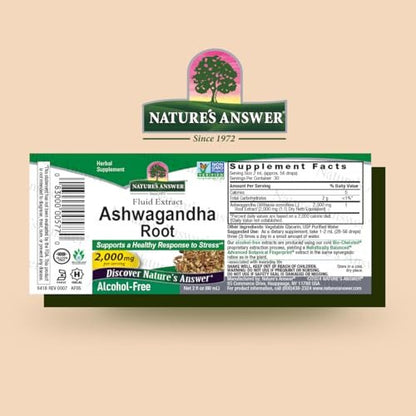 Nature's Answer Ashwagandha Wurzel | Pflanzliches Nahrungsergänzungsmittel zur Unterstützung einer gesunden Immunfunktion | Hilft dem Körper bei Stress | Glutenfrei, alkoholfrei & vegan 60 ml