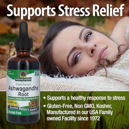 Nature's Answer Ashwagandha Wurzel | Pflanzliches Nahrungsergänzungsmittel zur Unterstützung einer gesunden Immunfunktion | Hilft dem Körper bei Stress | Glutenfrei, alkoholfrei & vegan 60 ml