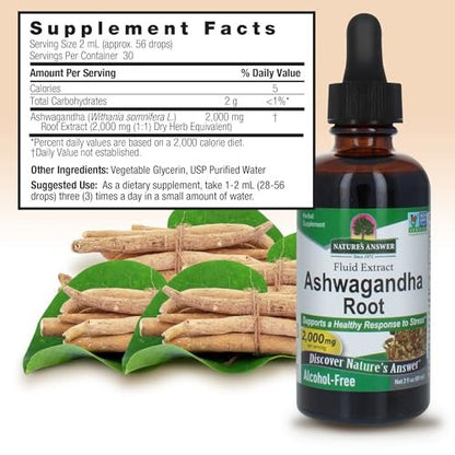 Nature's Answer Ashwagandha Wurzel | Pflanzliches Nahrungsergänzungsmittel zur Unterstützung einer gesunden Immunfunktion | Hilft dem Körper bei Stress | Glutenfrei, alkoholfrei & vegan 60 ml