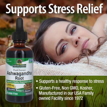 Nature's Answer Ashwagandha Wurzel | Pflanzliches Nahrungsergänzungsmittel zur Unterstützung einer gesunden Immunfunktion | Hilft dem Körper bei Stress | Glutenfrei, alkoholfrei & vegan 60 ml