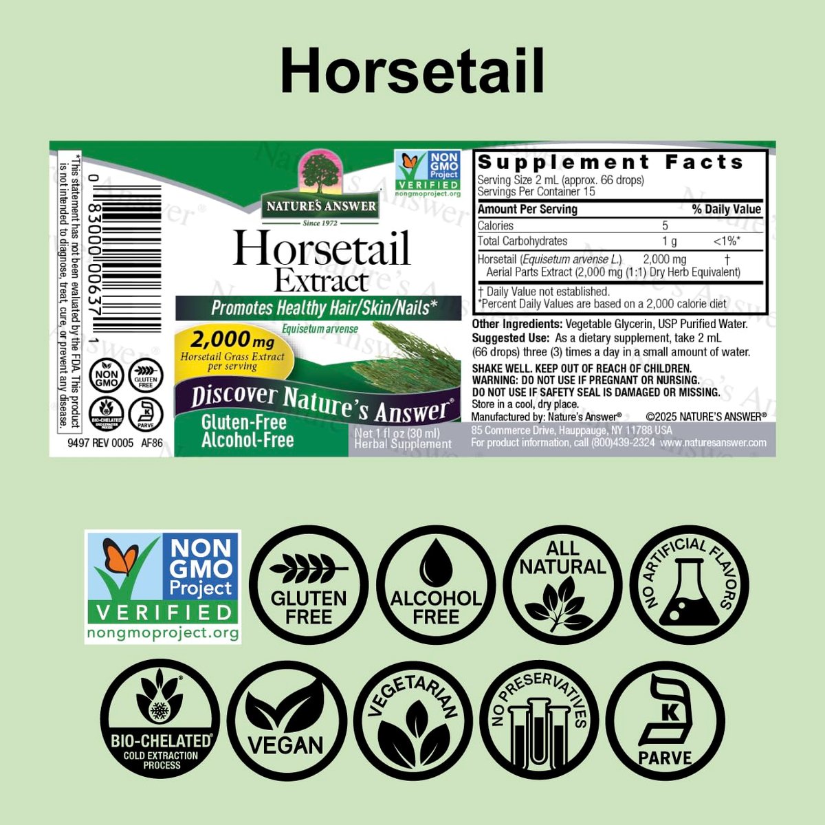 Nature's Answer Schachtelhalm | Fördert gesundes Haar, Haut & Nägel | Hergestellt in den USA | Glutenfrei, alkoholfrei, koscher zertifiziert & ohne Konservierungsstoffe 30 ml