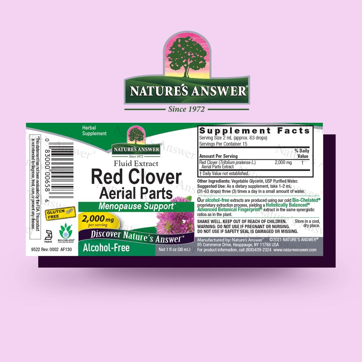 Nature's Answer Rotklee-Extrakt 1 Unze – Alkoholfrei, Frauenwohlbefinden, Wechseljahre Unterstützung, Tägliche Portionen, Koscher, Glutenfrei, Hergestellt in USA