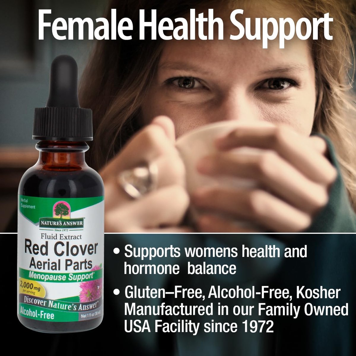 Nature's Answer Rotklee-Extrakt 1 Unze – Alkoholfrei, Frauenwohlbefinden, Wechseljahre Unterstützung, Tägliche Portionen, Koscher, Glutenfrei, Hergestellt in USA