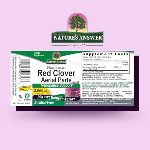 Nature's Answer Rotklee-Extrakt 1 Unze – Alkoholfrei, Frauenwohlbefinden, Wechseljahre Unterstützung, Tägliche Portionen, Koscher, Glutenfrei, Hergestellt in USA