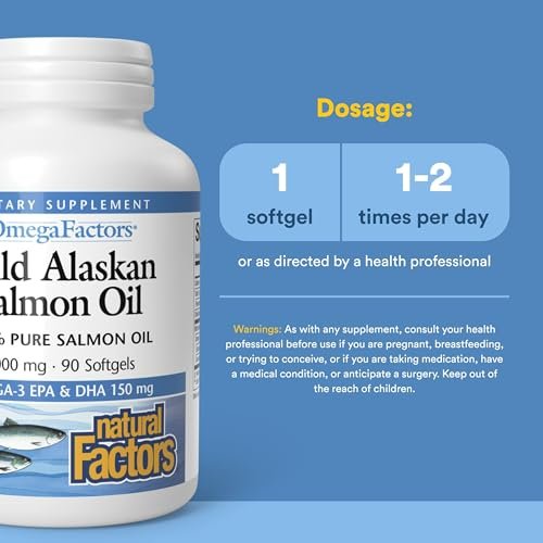 Omega Factors von Natural Factors – Wilder Alaskan Lachsöl für Herz- und Gehirngesundheit mit Omega-3 DHA und EPA, 90 Weichkapseln
