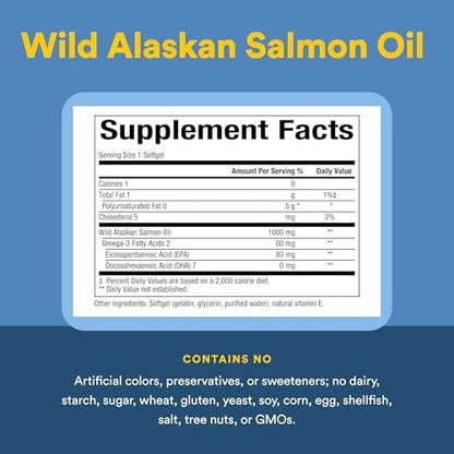Omega Factors von Natural Factors – Wilder Alaskan Lachsöl für Herz- und Gehirngesundheit mit Omega-3 DHA und EPA, 90 Weichkapseln