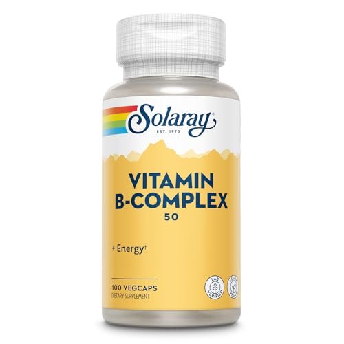 SOLARAY Vitamin B-Komplex 50 mg – Zellenergie-Vitamine für Stoffwechsel und Nervenunterstützung mit Vitamin B12, B1, B6, Niacin, Folsäure, Biotin und anderen B-Vitaminen – Vegan, 100 VegCaps