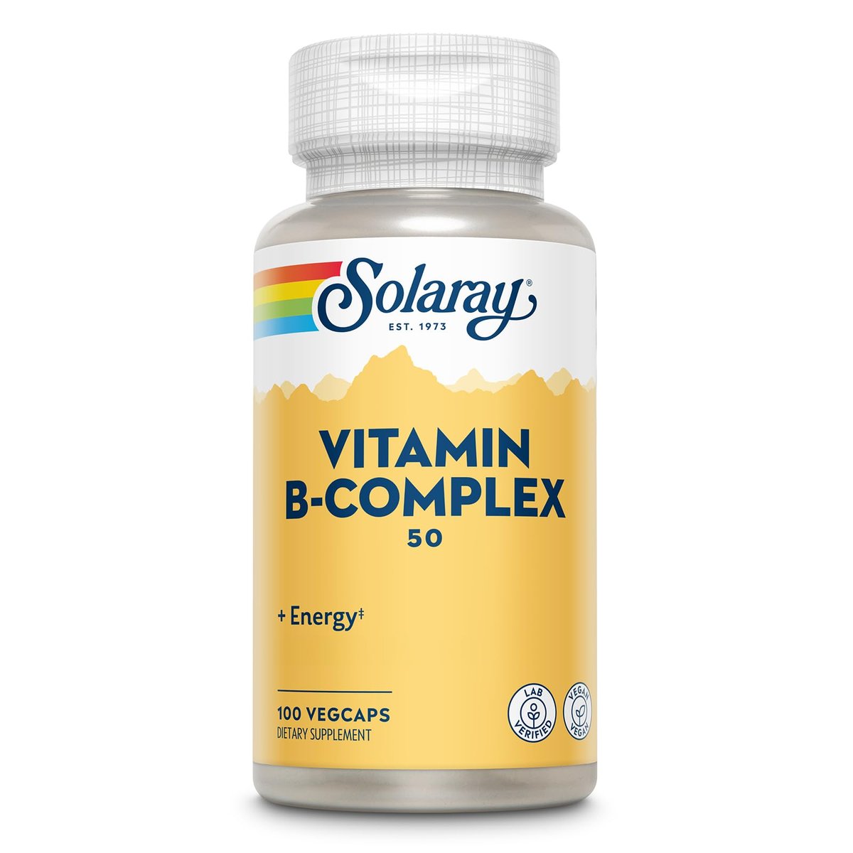 SOLARAY Vitamin B-Komplex 50 mg – Zellenergie-Vitamine für Stoffwechsel und Nervenunterstützung mit Vitamin B12, B1, B6, Niacin, Folsäure, Biotin und anderen B-Vitaminen – Vegan, 100 VegCaps