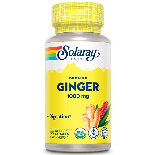 SOLARAY Bio-Ingwer 1080 mg – Organisches Ingwerpräparat gegen Übelkeit und Erbrechen bei Reisekrankheit, unterstützt die Gelenkgesundheit – Vegan, nicht müde machend, 60-Tage-Garantie, 50 Portionen