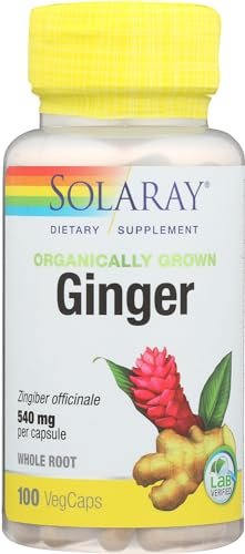 SOLARAY Bio-Ingwer 1080 mg – Organisches Ingwerpräparat gegen Übelkeit und Erbrechen bei Reisekrankheit, unterstützt die Gelenkgesundheit – Vegan, nicht müde machend, 60-Tage-Garantie, 50 Portionen