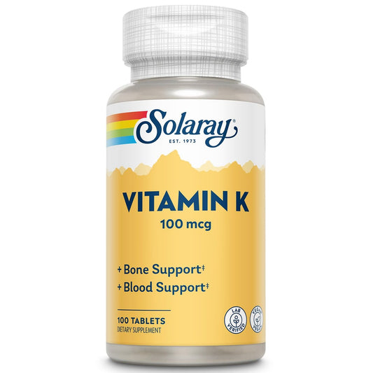 SOLARAY Vitamin K1 Nahrungsergänzungsmittel für Männer & Frauen – Vitamin K 1 100 µg für Knochengesundheit & Blutunterstützung, Tägliches VIT-K-Präparat, Vegan – 100 Tabletten