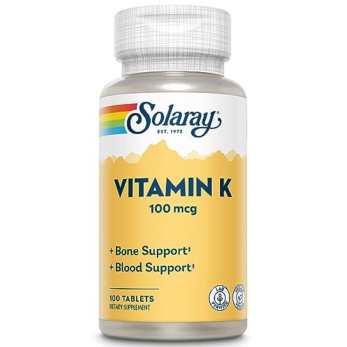 SOLARAY Vitamin K1 Nahrungsergänzungsmittel für Männer & Frauen – Vitamin K 1 100 µg für Knochengesundheit & Blutunterstützung, Tägliches VIT-K-Präparat, Vegan – 100 Tabletten
