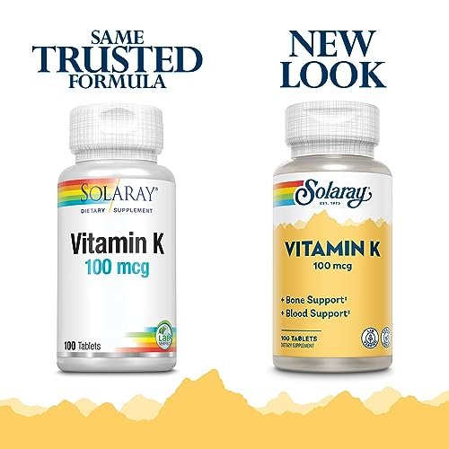 SOLARAY Vitamin K1 Nahrungsergänzungsmittel für Männer & Frauen – Vitamin K 1 100 µg für Knochengesundheit & Blutunterstützung, Tägliches VIT-K-Präparat, Vegan – 100 Tabletten