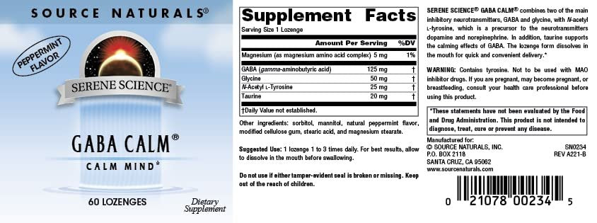 Source Naturals Serene Science GABA Calm Quick Dissolving Lutschtabletten Pfefferminzgeschmack - 60 Stück