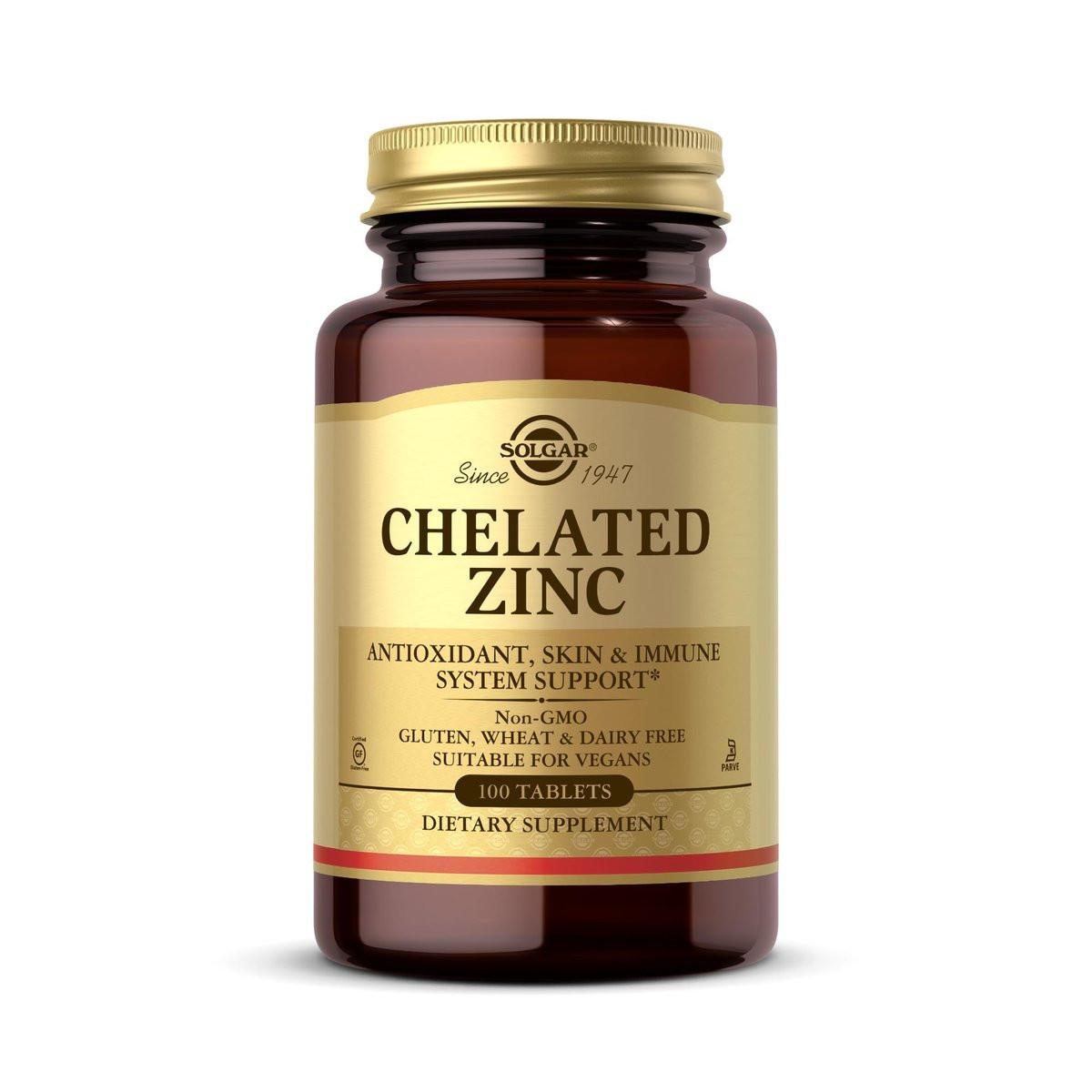 Solgar Chelat-Zink, 100 Tabletten – Zink für gesunde Haut – Unterstützt Zellwachstum & DNA-Bildung – Antioxidative Wirkung – Stärkt das Immunsystem – Nicht-GVO, glutenfrei – 100 Portionen