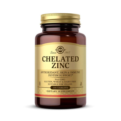 Solgar Chelat-Zink, 100 Tabletten – Zink für gesunde Haut – Unterstützt Zellwachstum & DNA-Bildung – Antioxidative Wirkung – Stärkt das Immunsystem – Nicht-GVO, glutenfrei – 100 Portionen
