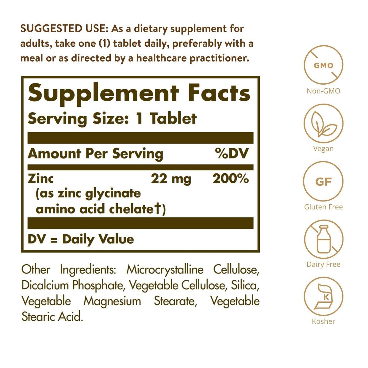 Solgar Chelat-Zink, 100 Tabletten – Zink für gesunde Haut – Unterstützt Zellwachstum & DNA-Bildung – Antioxidative Wirkung – Stärkt das Immunsystem – Nicht-GVO, glutenfrei – 100 Portionen