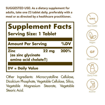 Solgar Chelat-Zink, 100 Tabletten – Zink für gesunde Haut – Unterstützt Zellwachstum & DNA-Bildung – Antioxidative Wirkung – Stärkt das Immunsystem – Nicht-GVO, glutenfrei – 100 Portionen