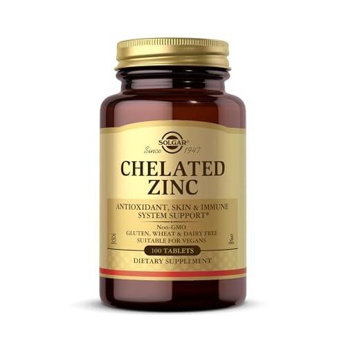 Solgar Chelat-Zink, 100 Tabletten – Zink für gesunde Haut – Unterstützt Zellwachstum & DNA-Bildung – Antioxidative Wirkung – Stärkt das Immunsystem – Nicht-GVO, glutenfrei – 100 Portionen