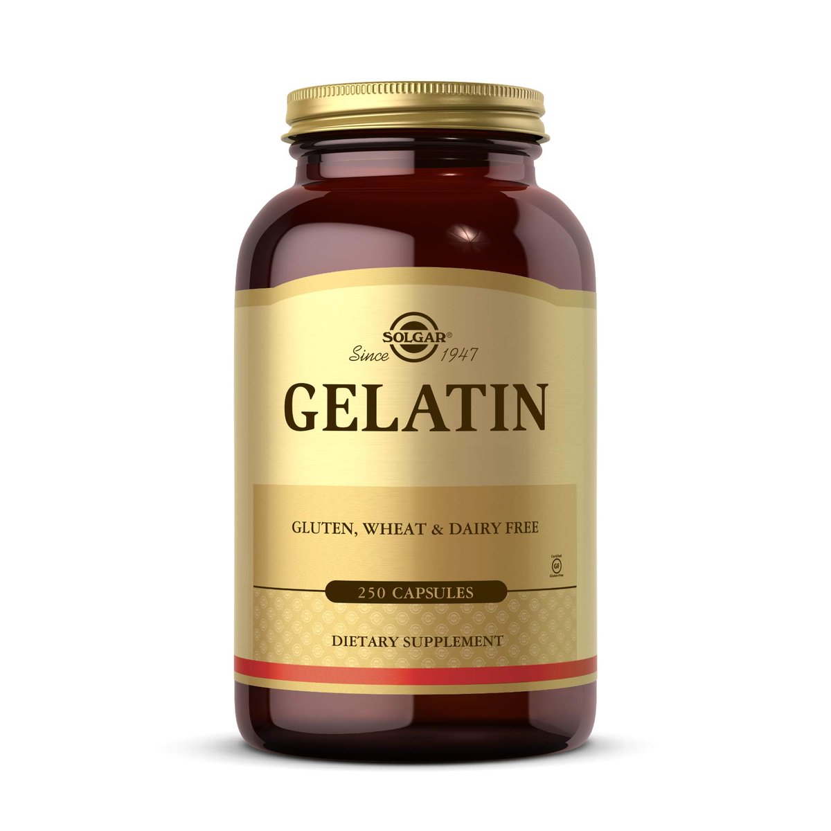 Solgar Gelatine 1680 mg, 250 Kapseln - Natürliche Gelatine - Unterstützt Knochen-, Gelenk- und Hautgesundheit - Glutenfrei, Laktosefrei - 83 Portionen