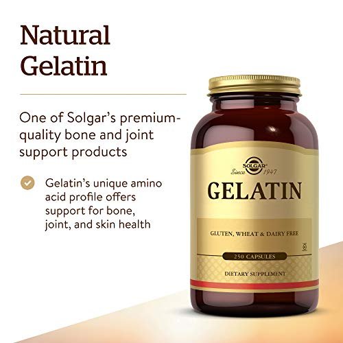 Solgar Gelatine 1680 mg, 250 Kapseln - Natürliche Gelatine - Unterstützt Knochen-, Gelenk- und Hautgesundheit - Glutenfrei, Laktosefrei - 83 Portionen