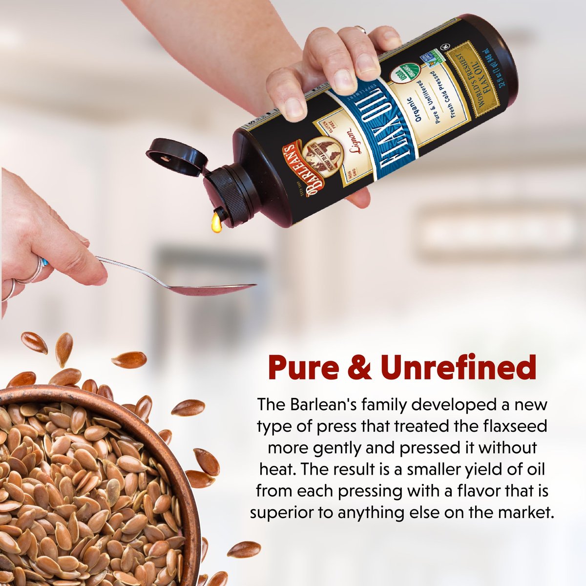 Barlean's Bioaktives Leinsamenöl mit Lignanen und Omega 3 – Kaltgepresst, Vegan & Glutenfrei, 237 ml