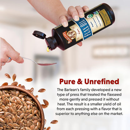 Barlean's Bioaktives Leinsamenöl mit Lignanen und Omega 3 – Kaltgepresst, Vegan & Glutenfrei, 237 ml