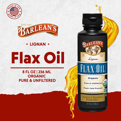 Barlean's Bioaktives Leinsamenöl mit Lignanen und Omega 3 – Kaltgepresst, Vegan & Glutenfrei, 237 ml