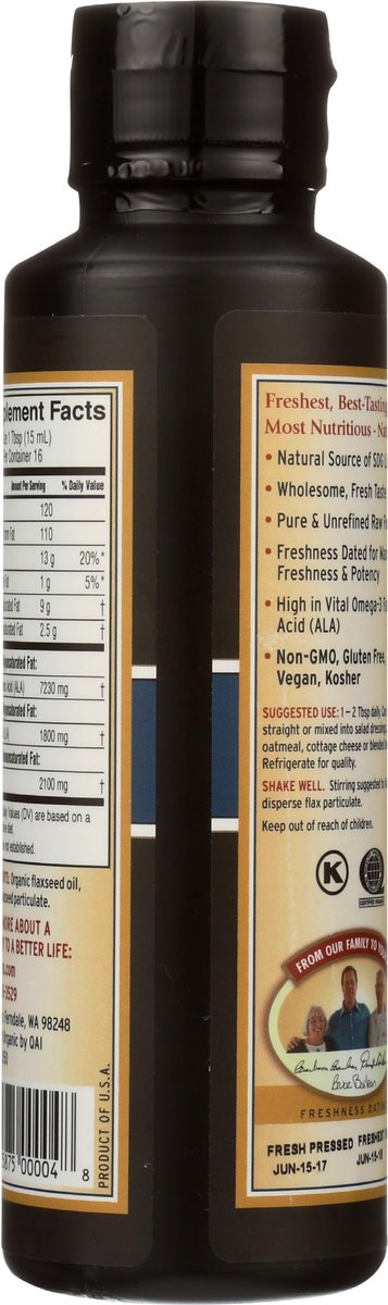 Barlean's Bioaktives Leinsamenöl mit Lignanen und Omega 3 – Kaltgepresst, Vegan & Glutenfrei, 237 ml