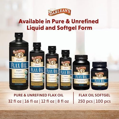 Barlean's Bioaktives Leinsamenöl mit Lignanen und Omega 3 – Kaltgepresst, Vegan & Glutenfrei, 237 ml