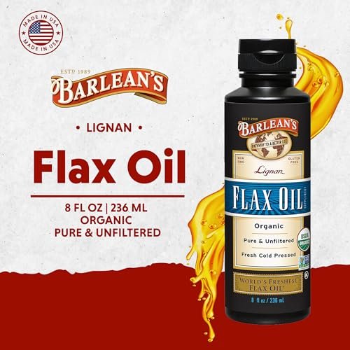 Barlean's Bioaktives Leinsamenöl mit Lignanen und Omega 3 – Kaltgepresst, Vegan & Glutenfrei, 237 ml