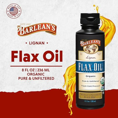 Barlean's Bioaktives Leinsamenöl mit Lignanen und Omega 3 – Kaltgepresst, Vegan & Glutenfrei, 237 ml