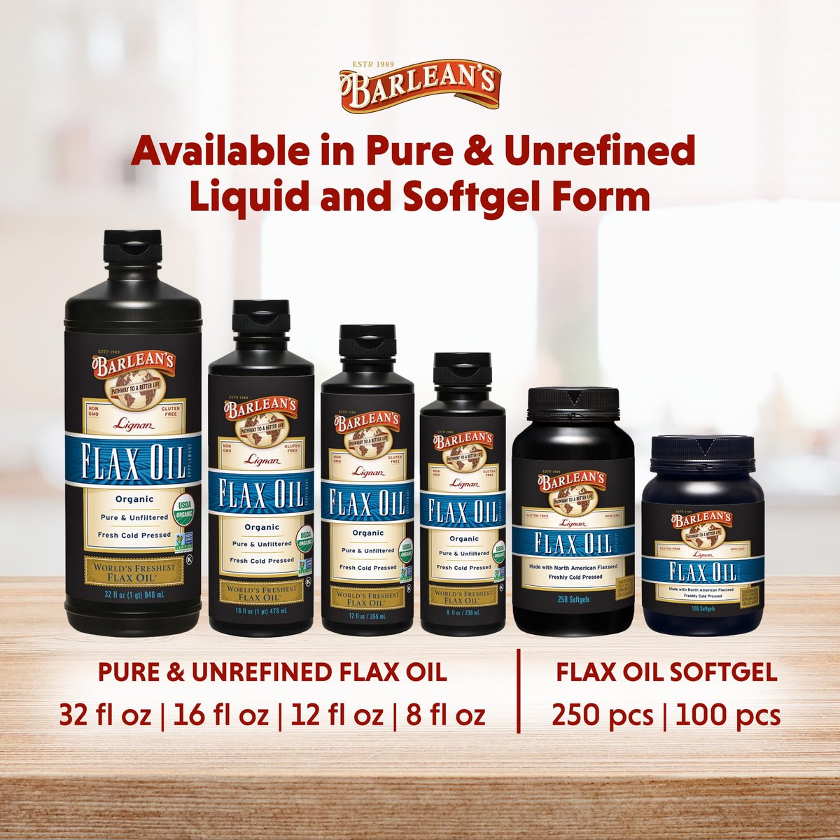 Barlean's Bioaktives Leinsamenöl mit Lignanen und Omega 3 – Kaltgepresst, Vegan & Glutenfrei, 237 ml