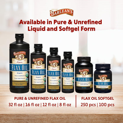 Barlean's Bioaktives Leinsamenöl mit Lignanen und Omega 3 – Kaltgepresst, Vegan & Glutenfrei, 237 ml