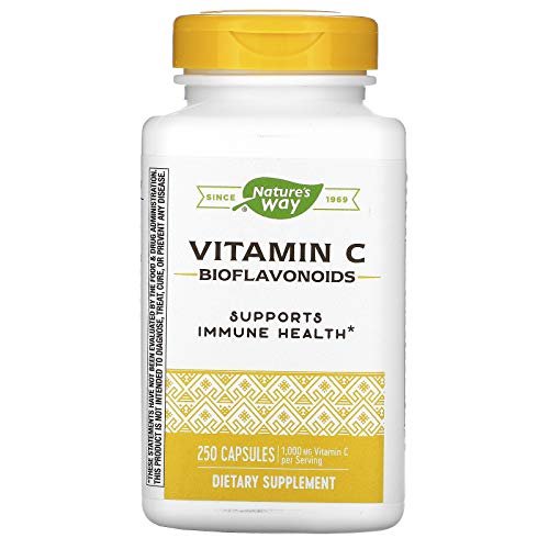 Nature's Way Vitamin C mit Bioflavonoiden, Immununterstützung*, hochdosiertes Vitamin C pro 2-Kapsel-Portion, fördert Kollagen*, 1.000 mg pro 2-Kapsel-Portion, 250 Kapseln