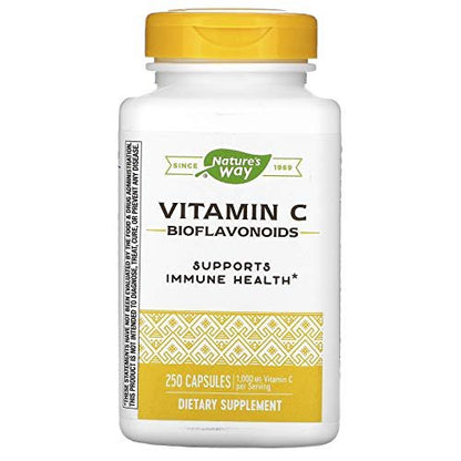 Nature's Way Vitamin C mit Bioflavonoiden, Immununterstützung*, hochdosiertes Vitamin C pro 2-Kapsel-Portion, fördert Kollagen*, 1.000 mg pro 2-Kapsel-Portion, 250 Kapseln