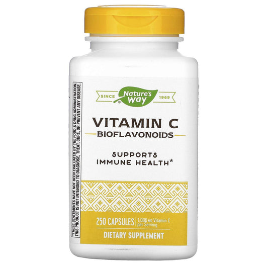 Nature's Way Vitamin C mit Bioflavonoiden, Immununterstützung*, hochdosiertes Vitamin C pro 2-Kapsel-Portion, fördert Kollagen*, 1.000 mg pro 2-Kapsel-Portion, 250 Kapseln