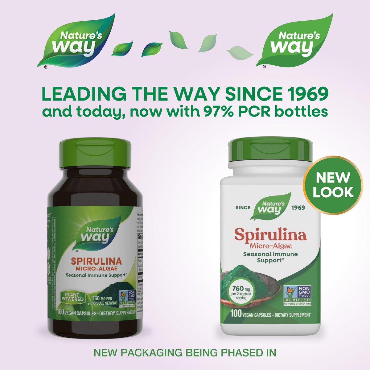 Nature's Way Spirulina Mikroalge – Saisonale Immununterstützung, Quelle für Vitamin A (Beta-Carotin), 760 mg pro Portion, 100 vegane Kapseln