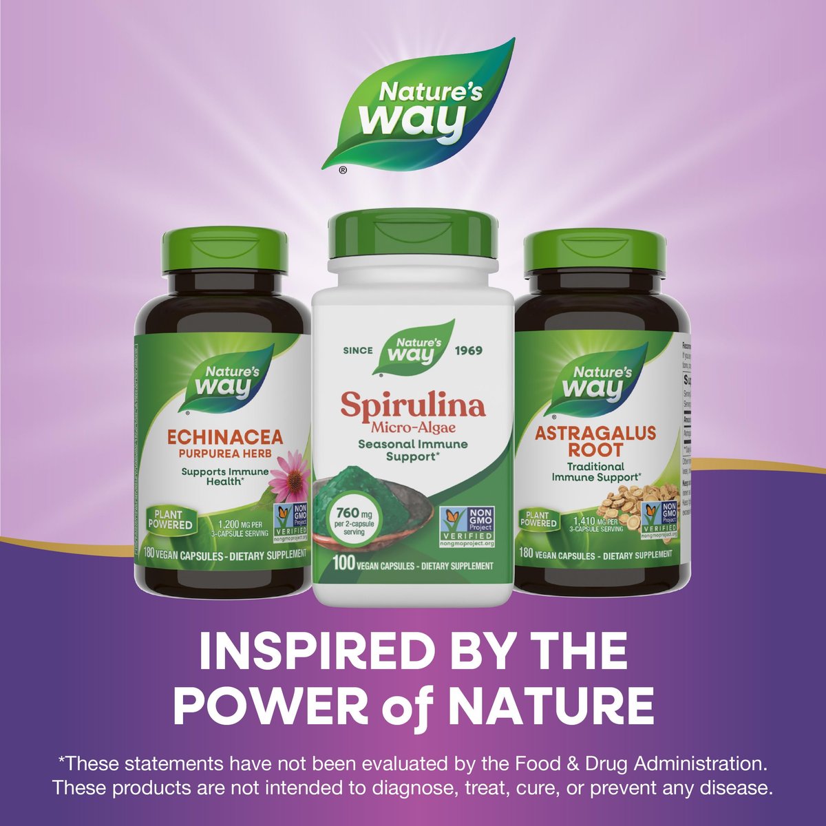 Nature's Way Spirulina Mikroalge – Saisonale Immununterstützung, Quelle für Vitamin A (Beta-Carotin), 760 mg pro Portion, 100 vegane Kapseln