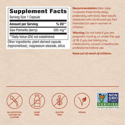 Nature's Way Sägepalmenbeeren – Traditionelle Prostatagesundheit,* Pflanzliches Nahrungsergänzungsmittel für Männer, 585 mg pro Portion, Non-GMO Project verifiziert, vegane Kapseln, 180 Stück